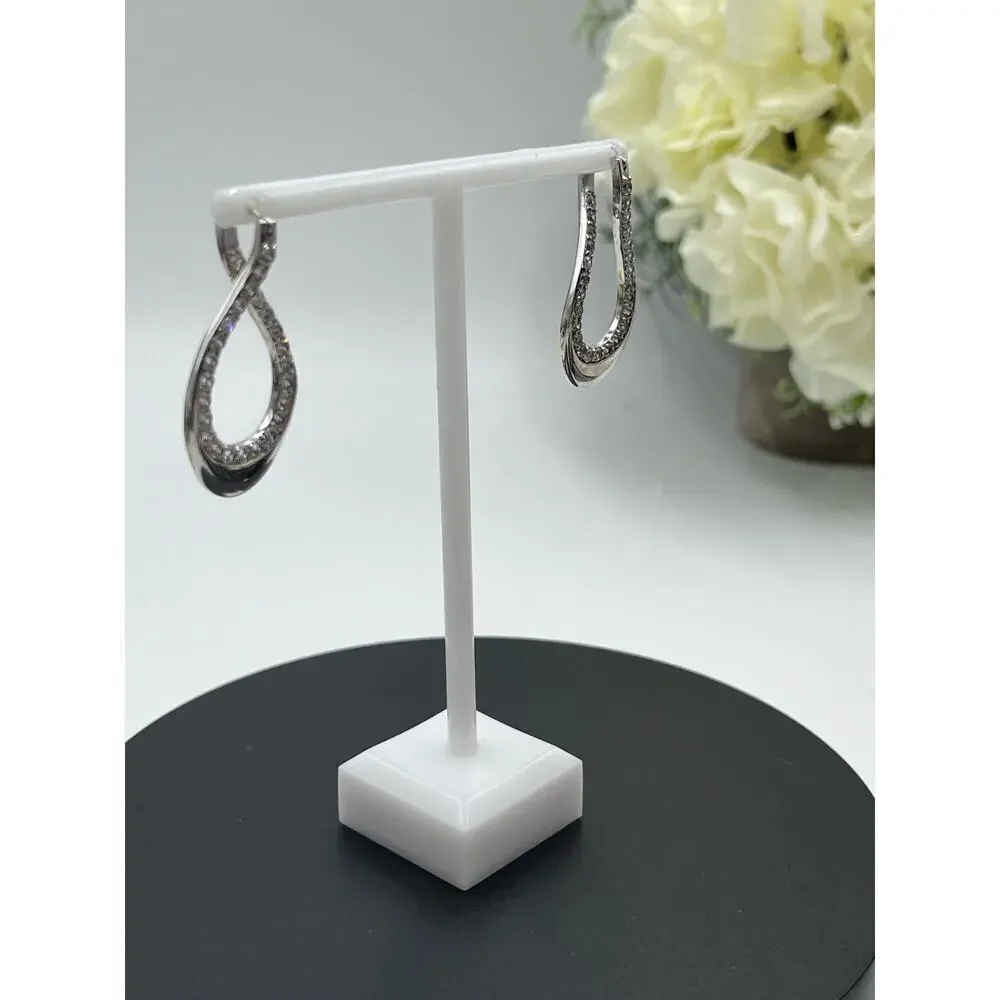 Vintage Designer CZ 925 Sterling Silver Twisted 3D Leverback‎ Dangle  Earrings